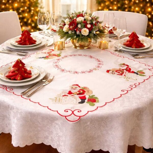 Set Fata de masa alba si broderie Craciun