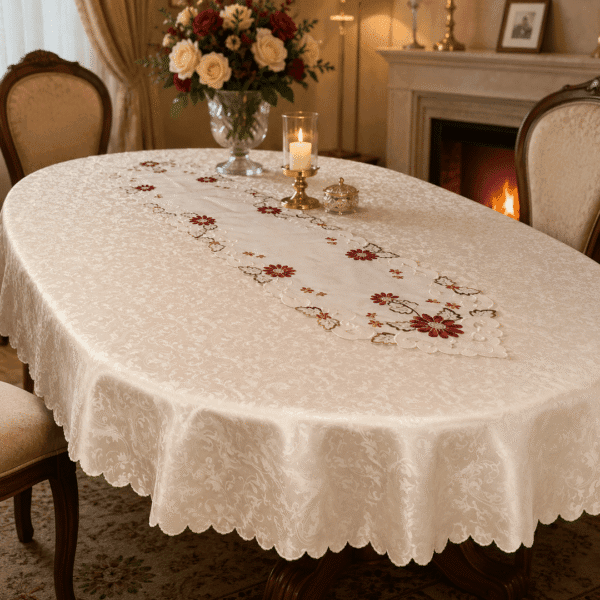 Set fata de masa alba si broderie flori