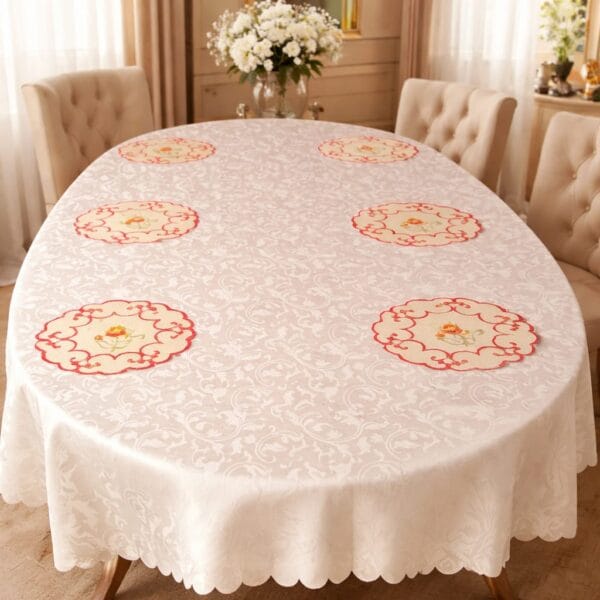 Set fata de masa alba cu 6 broderii