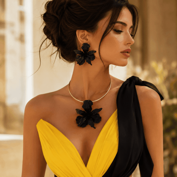 Set colier Floare de Trandafir negru